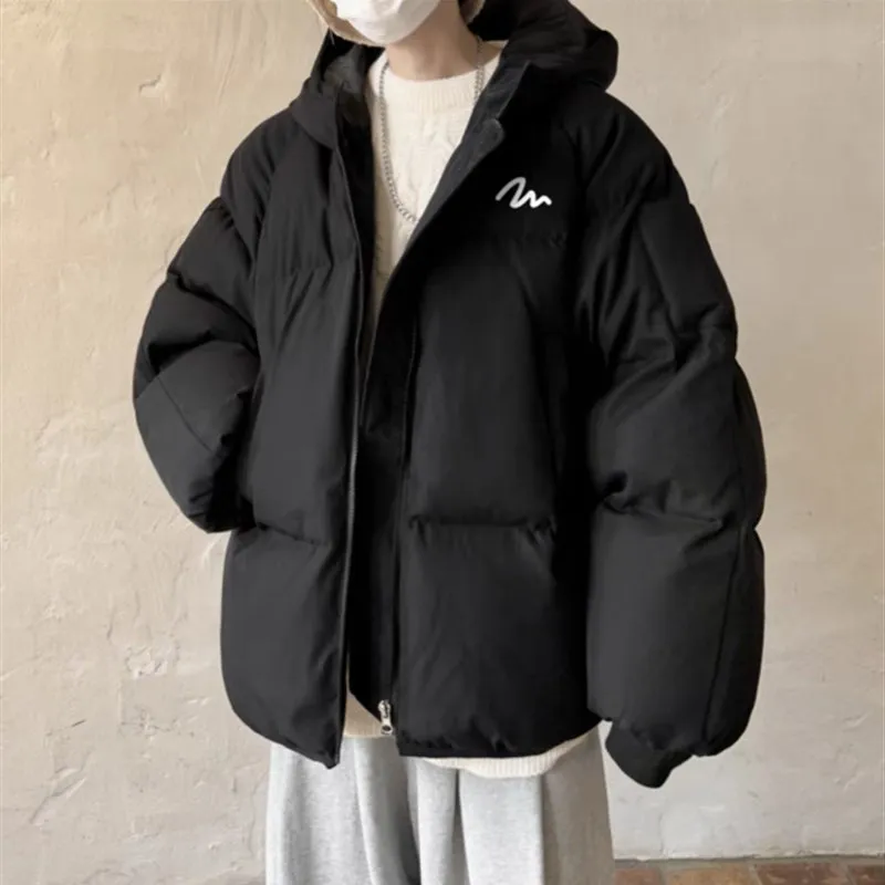 

Мужская зимняя куртка с принтом, модная, свободного кроя, с круглым низом, с капюшоном, утепленная, на молнии, хлопковая