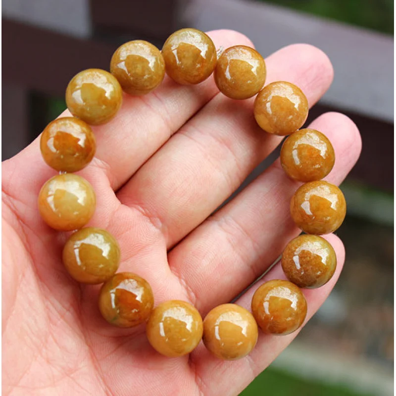 

Myanmar Yellow 12mm Women, Jadeite Bead Bracelet