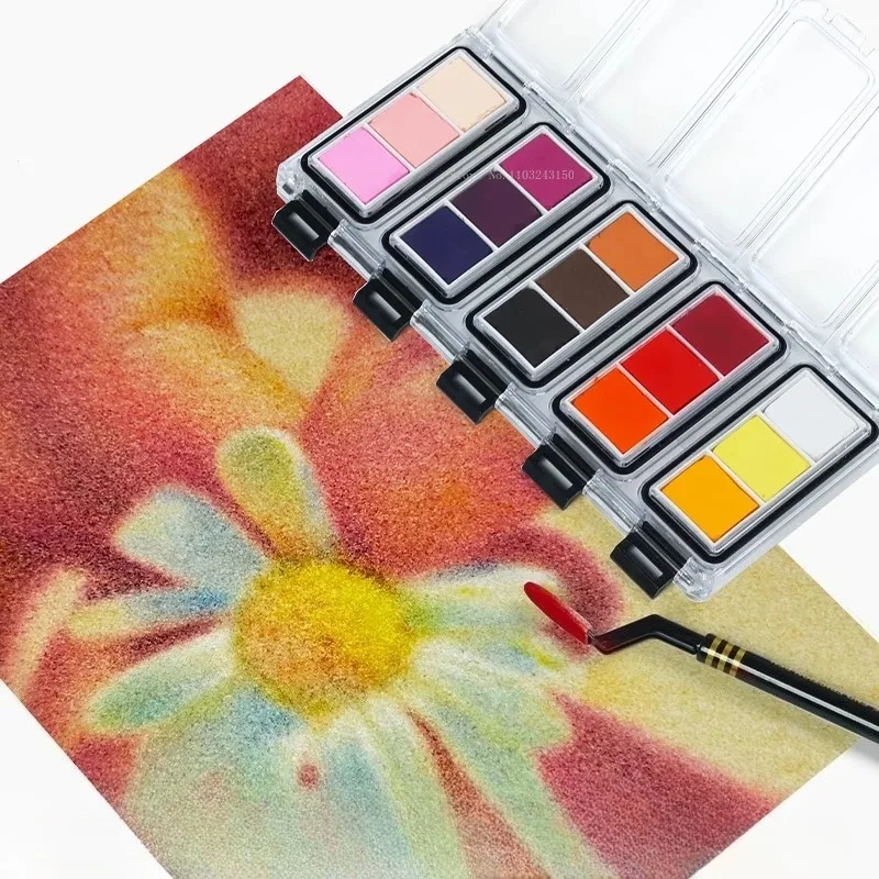 15 لونًا من سلسلة دافئة ورائعة، علبة مسحوق ملونة جافة، فن جاف ورطب، تصميم توضيحي ثنائي الغرض، رسم سريع، طلاء بالألوان المائية