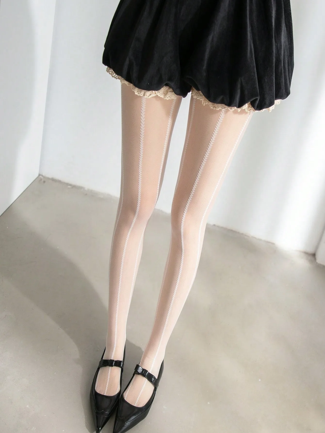 

Женские колготки, черно-белые сексуальные тонкие нейлоновые колготки, жаккардовые леггинсы с вертикальными пшеничными ушками