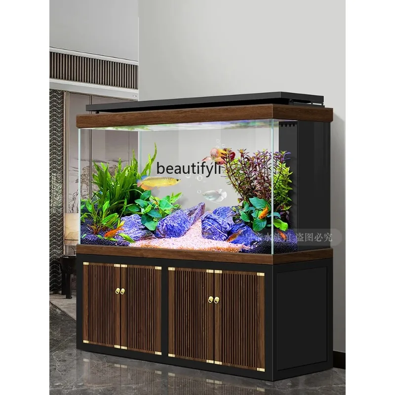 A85 Hallway Screen Fish Tank Living Room Large Super White Glass Entrance Bottom Filter Gold and Silver Dragon Fish Tank Aquariu