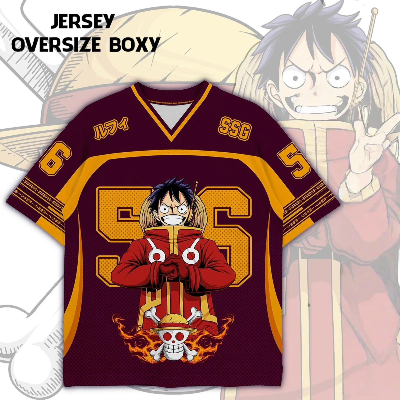 2526 New Bandai Anime One Piece Luffy Summer Jersey T-shirt Oversized 3D Adult and Children's Multifunctional Top Christmas