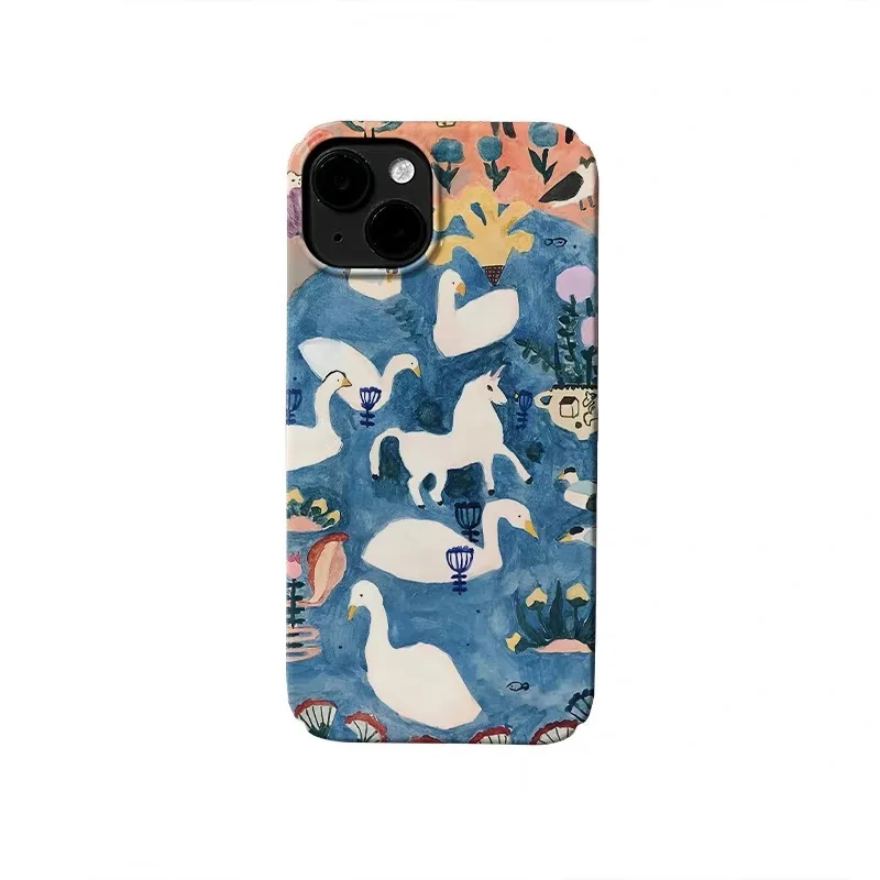 

Ins Blue Dyed Duck and Horse Case for IPHONE 17 16 ProMax 15 14 Plus 13 12 MINI 11 PRO 16Plus XR XS MAX Acrylic Phone Cover