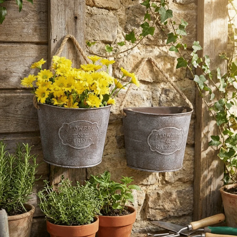 Practical Vintage Hanging Flower Pot Country Style Iron Hanging Basket Semicircle Wall Flower Holder Succulent Plant