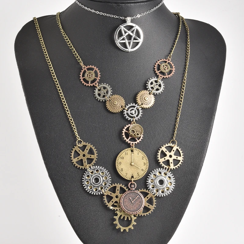 1pc hip-hop steampunk engrenagem pingente colares para kpop masculino feminino diy relógio mecânico vintage grunge estética colares jóias