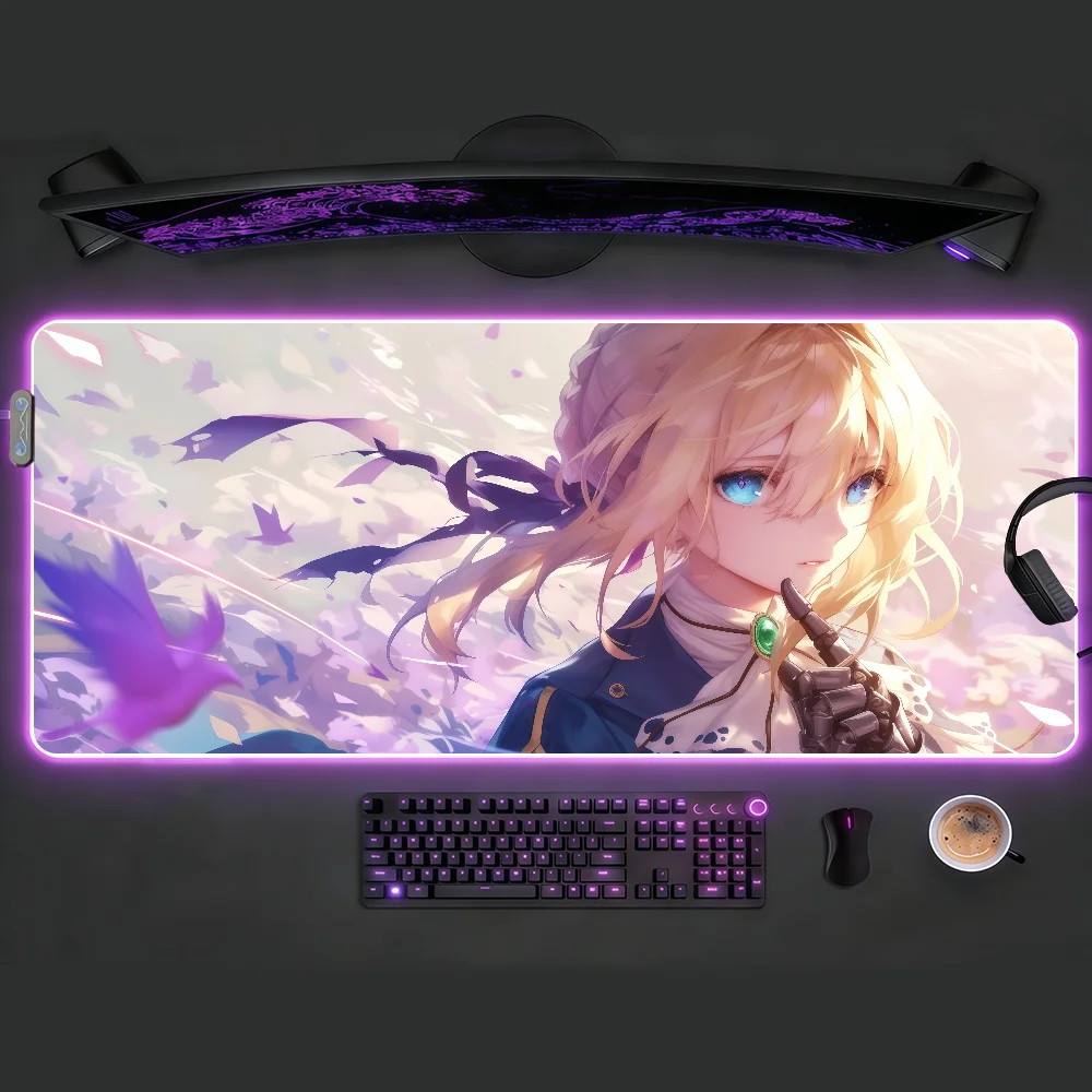 

Large RGB Gaming Mouse Pad with LED Light, Elegant Blonde Anime Girl with Mechanical Hand Print Desk Mat for PC Laptop Gaming