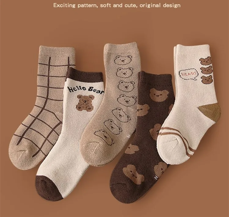 5 Paar Wintersocken, Thermo-Socken für Kinder, Jungen, Mädchen, Cartoon-Bär, warme Baumwollsocken, Plüschsocken für Kleinkinder – Detail 1