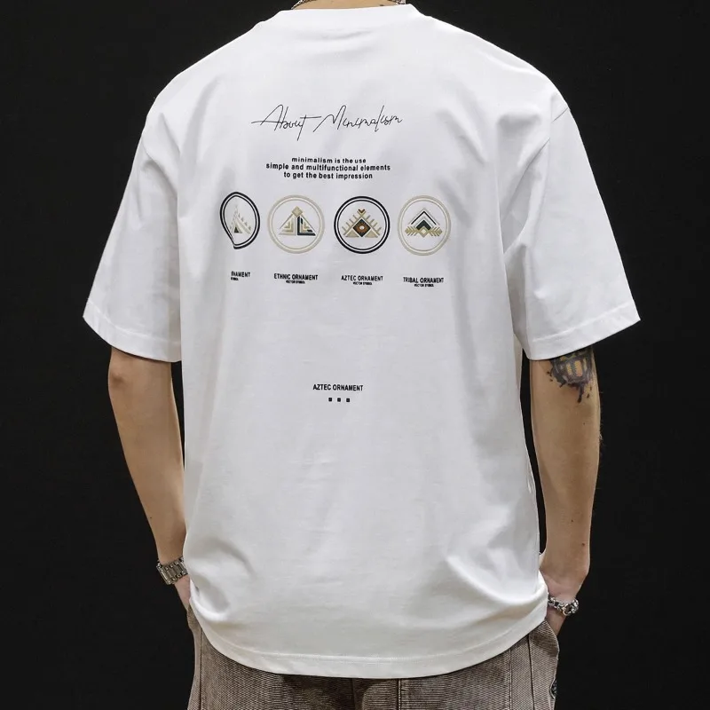 

Heavy white short-sleeved T-shirt men's half-sleeved top fashion brand big size men's plus fat plus men's T-shirt