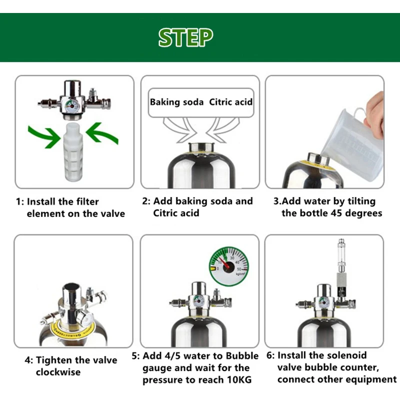 Cylinder CO2 Aquarium CO2 Generator system Aquarium Stainless Steel CO2 Cylinder Generator System Carbon Dioxide Reactor Kit