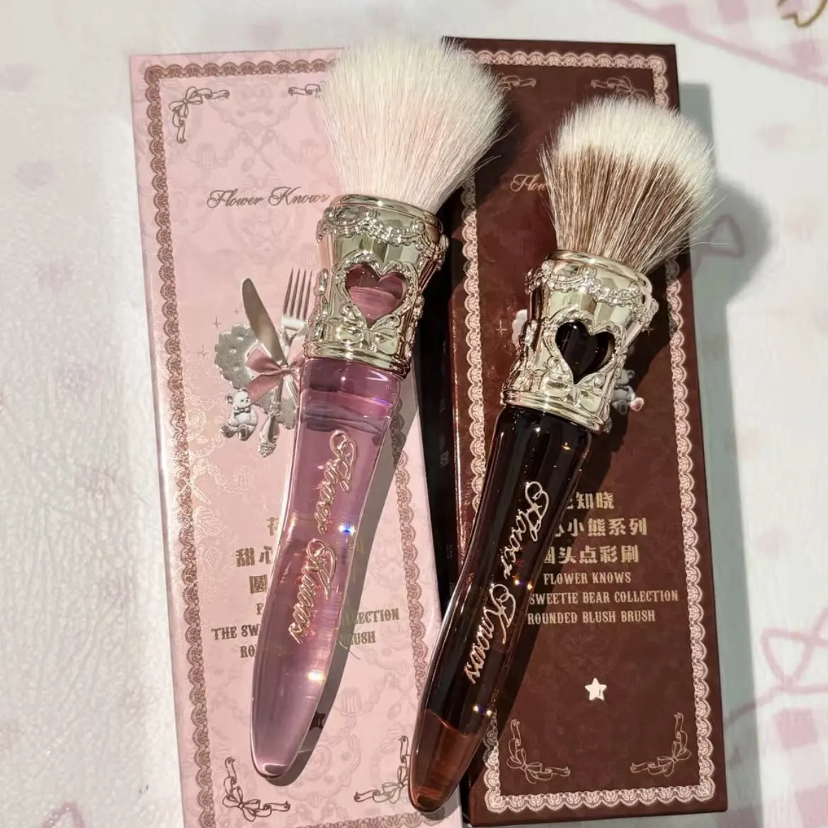 Sweetie Bear Collection Rounded Blush Brush by Flower Knows - Soft Fluffy Portable Makeup Brush with Cute Bear Design for Beginn