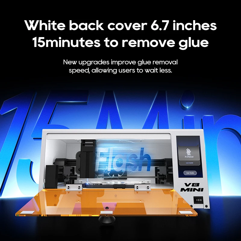 Xwitzeal V8 MINI إزالة الليزر الزجاج الخلفي للهاتف، والأقواس وعدسة الكاميرا، مع قوالب حديدية (سلسلة 8-17) ومجموعات أدوات إصلاح الهاتف