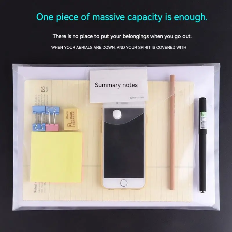 A4 Folders File Bag Transparent Solid Color Student Use Label Classification Test Paper Bag Storage Bag Office Stationery 50pcs