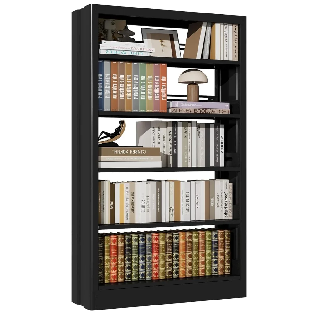 

71" Metal Book Shelf,5 Tier Bookshelf with Adjustable Shelves, Black Bookshlelf and Bookcases, Heavy Duty Library, Customized
