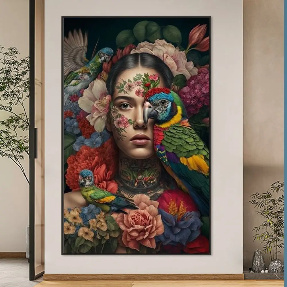 Flower And Bird Decoration Girl Diamond Painting DIY Mosaic Fantasy Parrot Woman Cross Stitch Kits Home Decor Full Drill