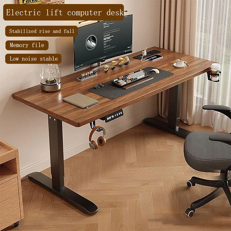 Electric Adjust Height Office Desk with Display Wide and Sturdy Computer Table Solid Wood Gaming Desk Home Room