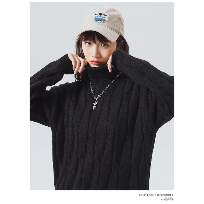 Jesienno-zimowy gruby sweter vintage damski, pulowery z długim rękawem, dopasowane dzianinowe miękkie swetry, streetwearowy golf.