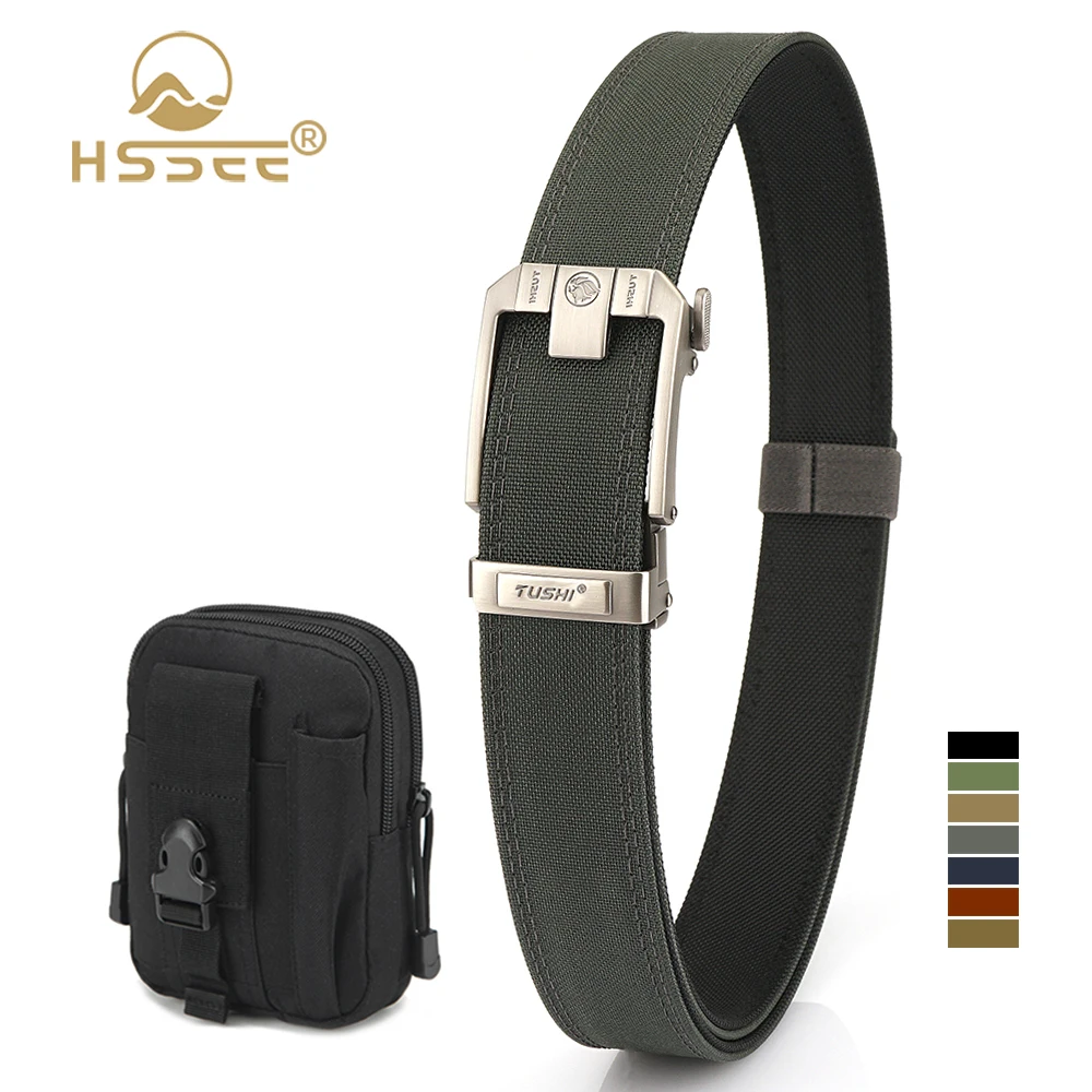 HSSEE New Hunting Tactical Belt Thick Genuine Nylon Rigid Military Belt Zinc Alloy Automatic Buckle Casual Belt for Men Girdle