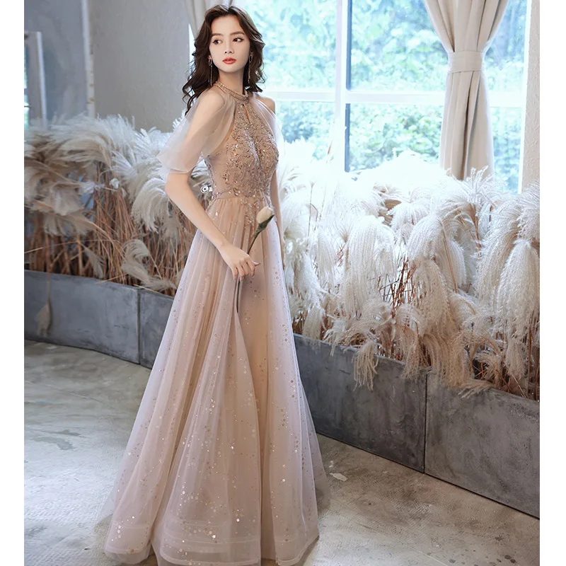 Champagne Evening Dress Spring party dresses banquet Temperament Bridesmaid Dress Host dresses women prom dress