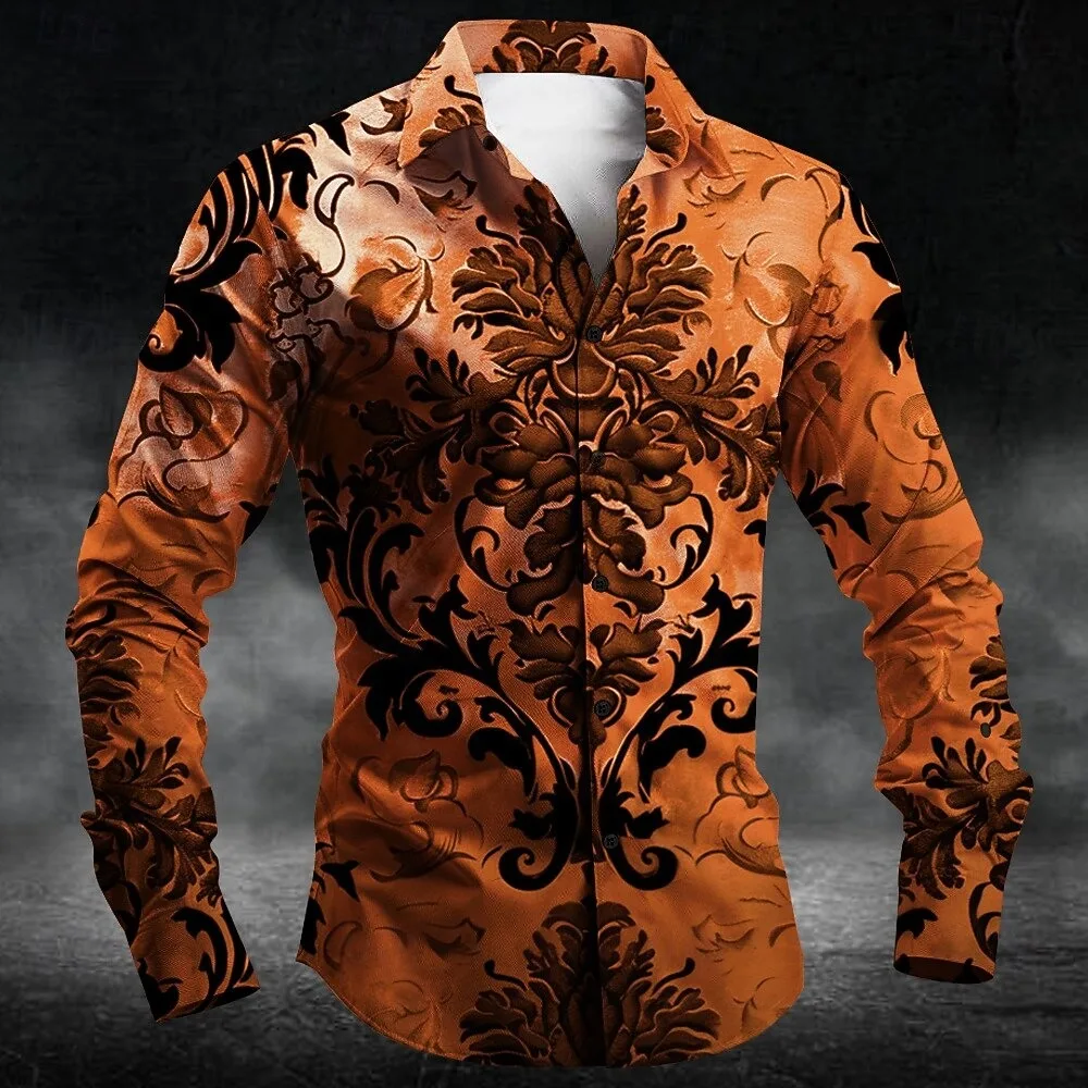 New men's long sleeved shirt button up shirt with rose pattern long sleeved dark punk gothic 3D skull print shirt
