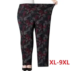 Extra Large Size 9XL Middle-aged Women Pants 2022New Autumn Elastic High Waist Casual Trousers Female Winter Warm Straight Pants