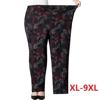 Extra Große Größe 9XL Frauen Mittleren Alters Hosen 2022 Neue Herbst Elastische Hohe Taille Casual Hosen Weibliche Winter Warme Gerade hosen