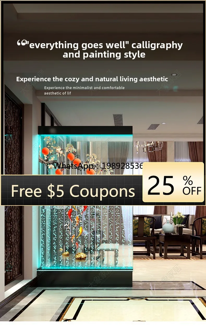 Water Curtain Wall Flowing Water Screen Partition Company Front Desk Hotel Lobby Acrylic Calligraphy and Painting Style