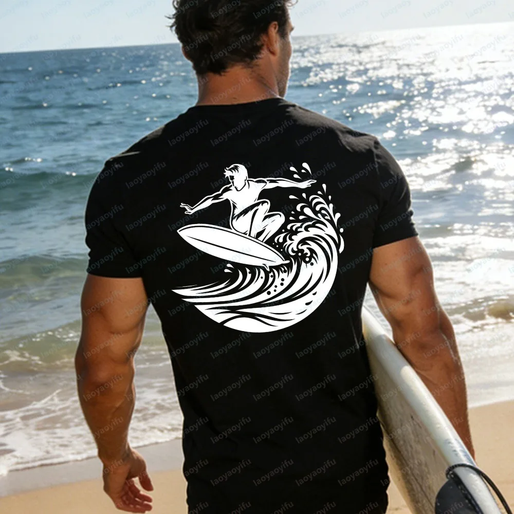 Retro Surfer Wave T-Shirt Women Surfing Graphic Tees Casual Short Sleeve Cotton Tops Summer Beach Vacation Shirts Women Clothing