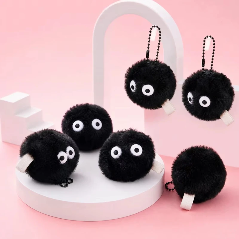 5 Pcs Briquette Doll Pendant Keychain Fit Bag Charms Purse Accessory Black Coal Ball Cartoon Toy Pendant Cute Plush For Gifts