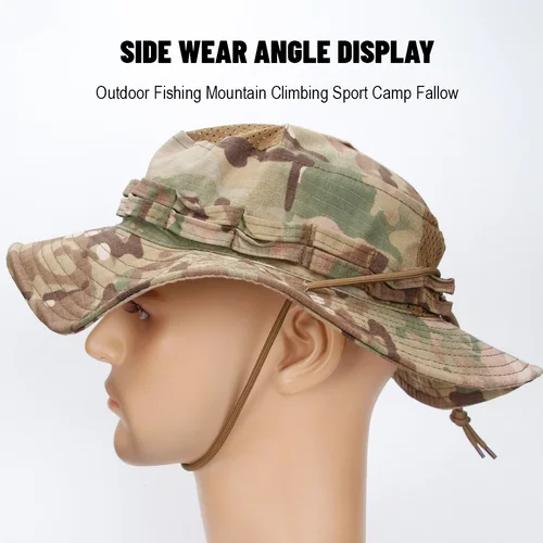 Imagen 2 del producto Sombrero Boonie de camuflaje para hombre, sombrero de pescador transpirable con protección solar para exteriores, senderismo, caza, pesca, sombrero de pescador a prueba de viento, 1 ud./5 uds.