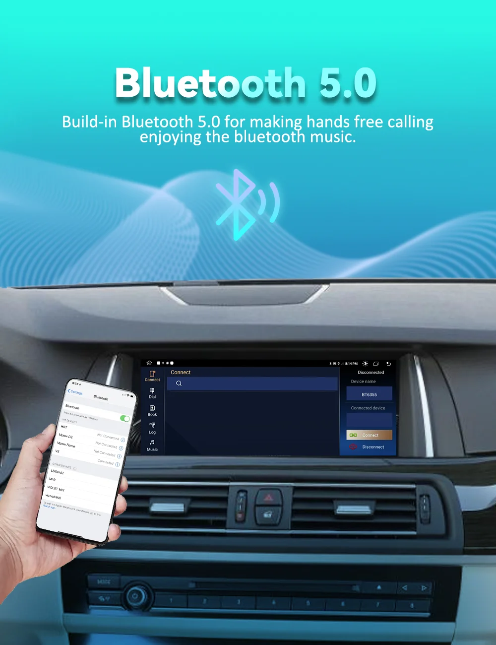 BONROAD 10,25'' Kabelloses CarPlay Android Auto Audio Autoradio Linux-System für BMW 5er Serie F10 F11 NBT CIC System GPS-Navigation Multimedia-Touchscreen-Display Stereo-Mirroring Airplay Autolink – Detail 9