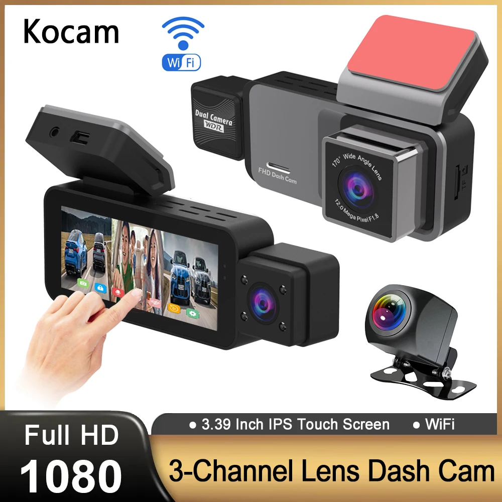 

3 Channel WiFi Car DVR HD 1080P 3.39 Inch Touch Screen Dash Camthree Way CameraDVRS Recorder Video Reaistrator Dashcam Camcorder