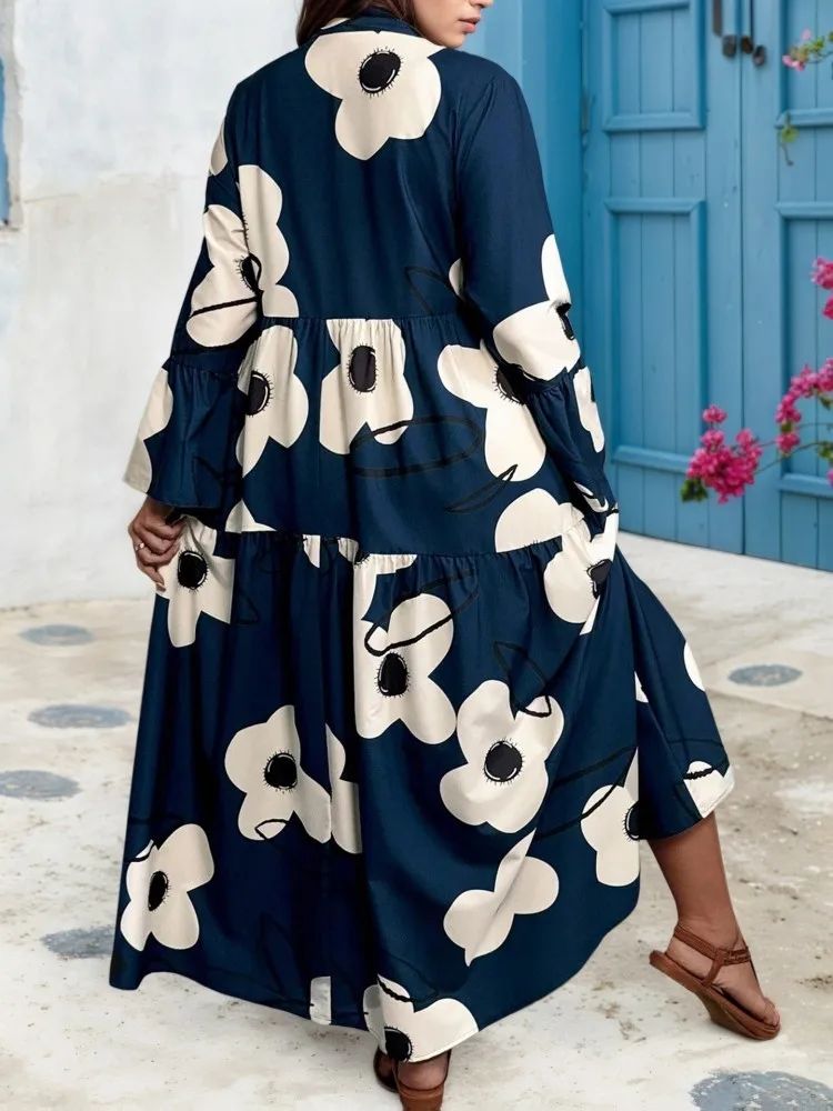 XL-4XL Plus Size Clothes Dresses Women Autumn Winter Robes Long Sleeve Street Style Casual 3XL Big Size Midi Dress Oversized view 5