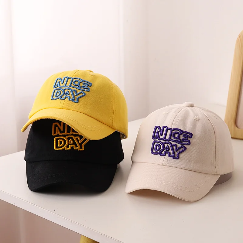 

Letter Embroidered Baby Baseball Cap Summer Sunshade Kids Snapback Hat Solid Color Adjustable Cotton Sun Hats