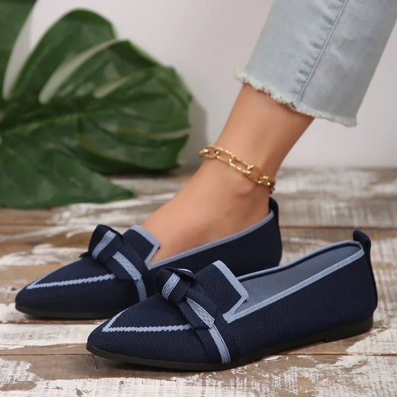 

Spring Autumn Knitted Mesh Driving Shoes Butterfly Knot Pointed Flat Bottom Women's Shoes Comfortable Women's Single Shoes