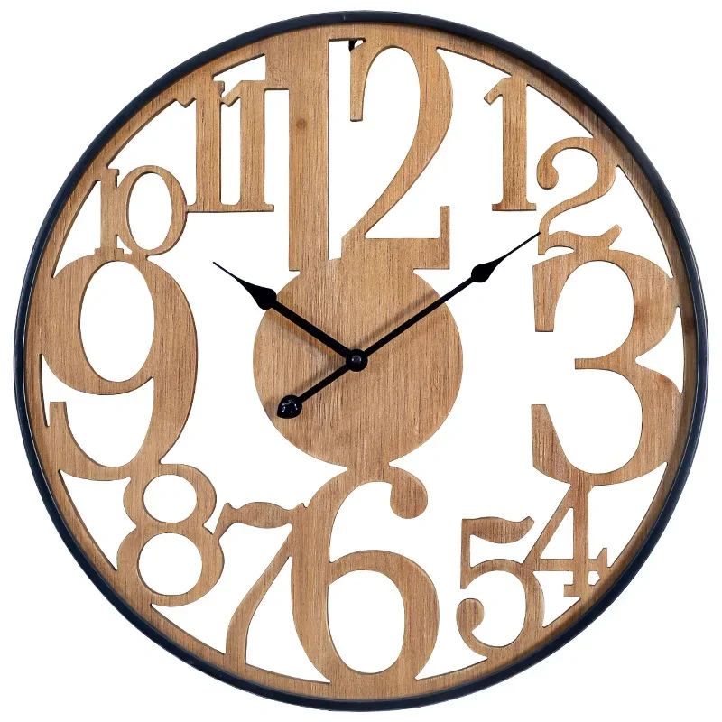 Log wind clock TV background wall wall clock living room creative high sense simple home decoration clock