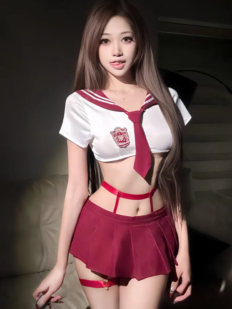 

Sexy JK Student Outfit Cute Mini Skirt Sets College Style Strap Dress Pure Desire Sailor Suit Short Sleeved Tie Skirt Sets KTGO