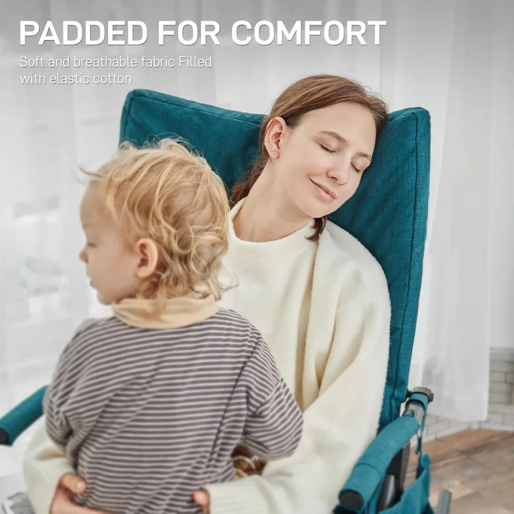 مجموعة كراسي هزاز مبطنة كبيرة الحجم محمولة مكونة من قطعتين للاستخدام في الهواء الطلق والفناء والتخييم، وكراسي هزازة شديدة التحمل قابلة للطي للحديقة