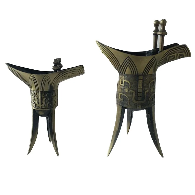 Retro Triangle Wine Cup Bronze glass Ancient Chinese Emperor Vessel Goblet