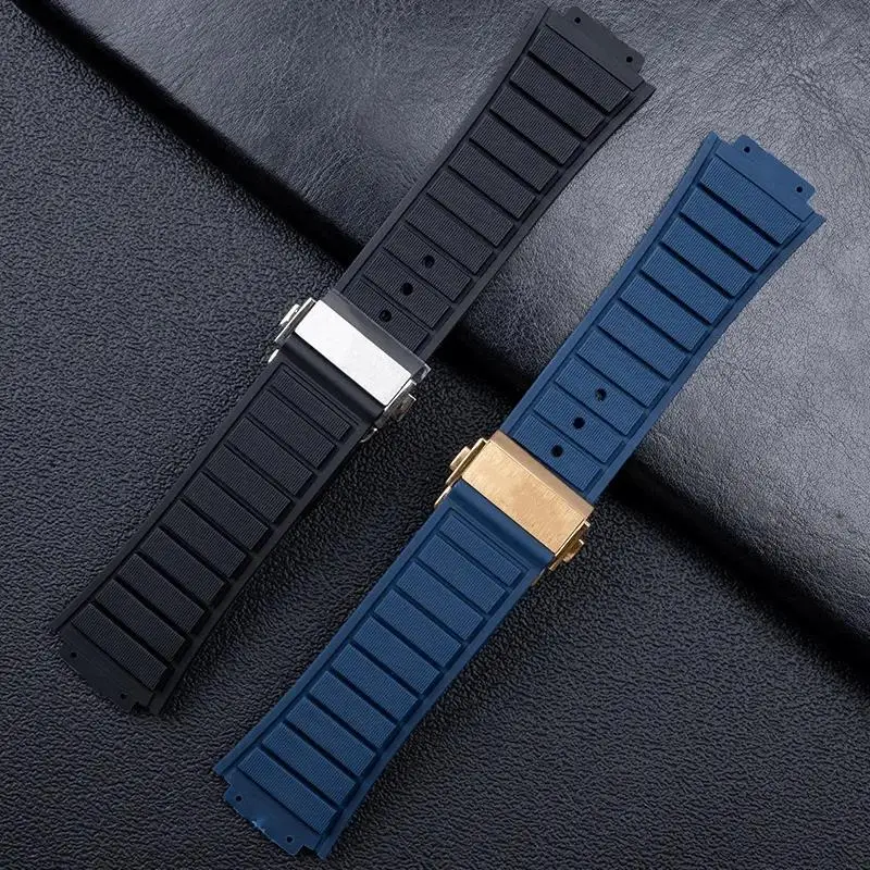 SCHIK 29x19mm Soft Nature Big Wrist Watchband For Hublot Strap King Power Series Watch Band Men\'s Waterproof Bracelet Watch