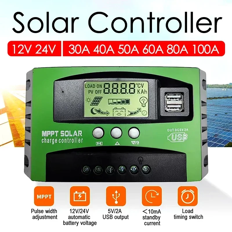 30/40/50/60/80/100A MPPT Solar Charge Controller Regulator Auto Focus 12V/24V Adaptive Photovoltaic Panel Charging Controller