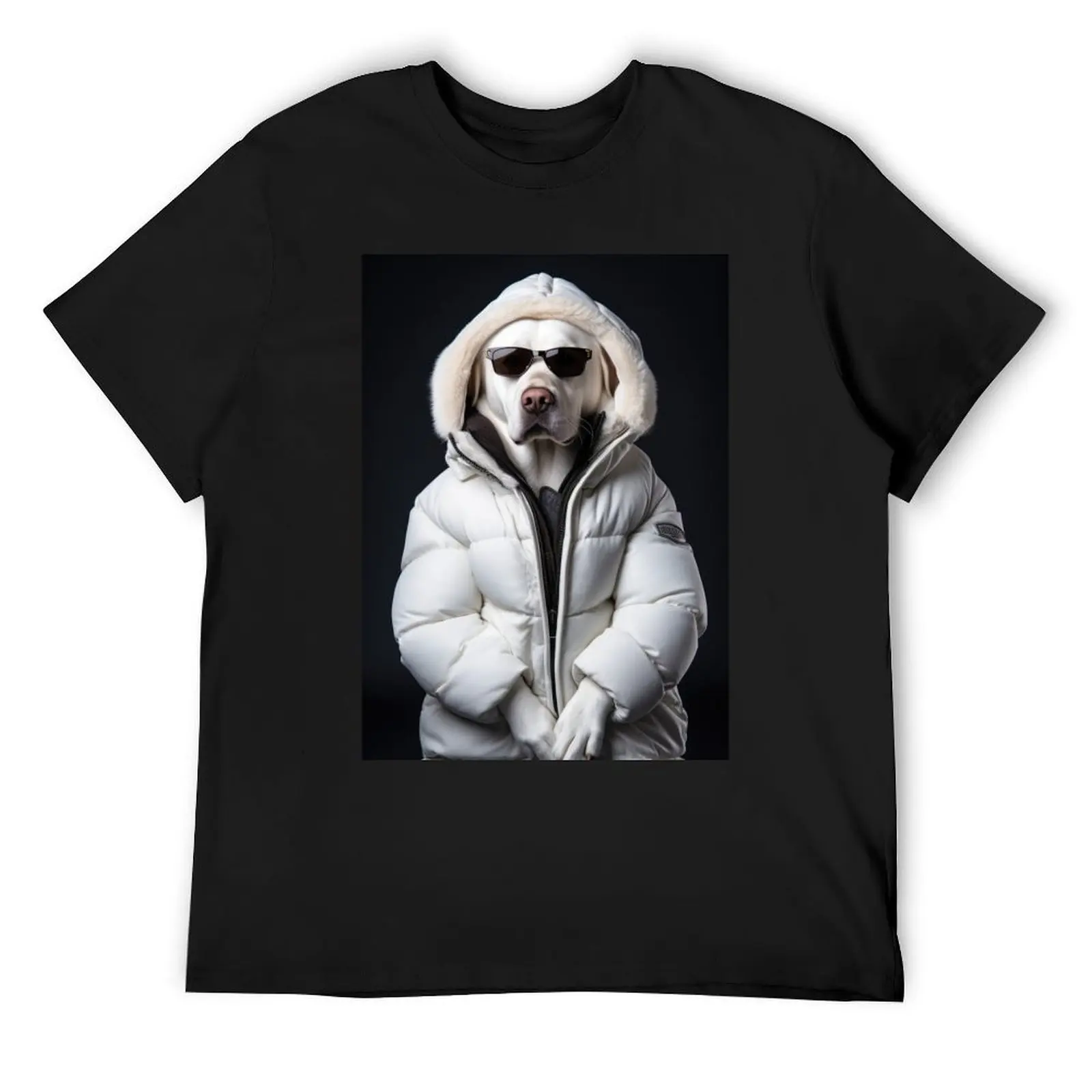 Labrador Dog dressed in white down jacket 02 T-Shirt cotton graphic tees plus sizes T-shirts for men cotton