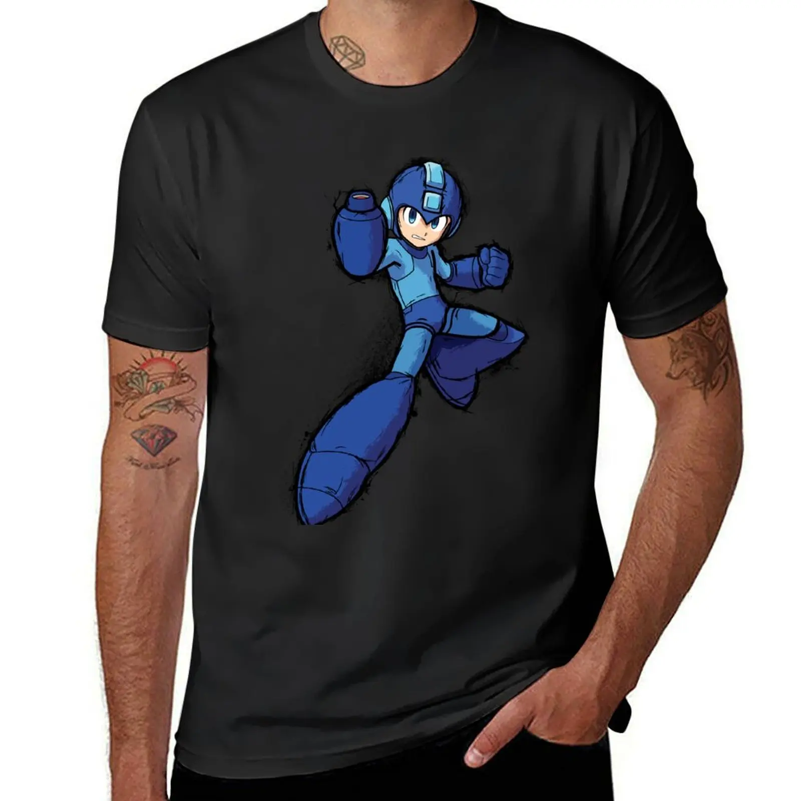 T-shirt Megaman vintage encré pour hommes, vêtements graphiques à la mode