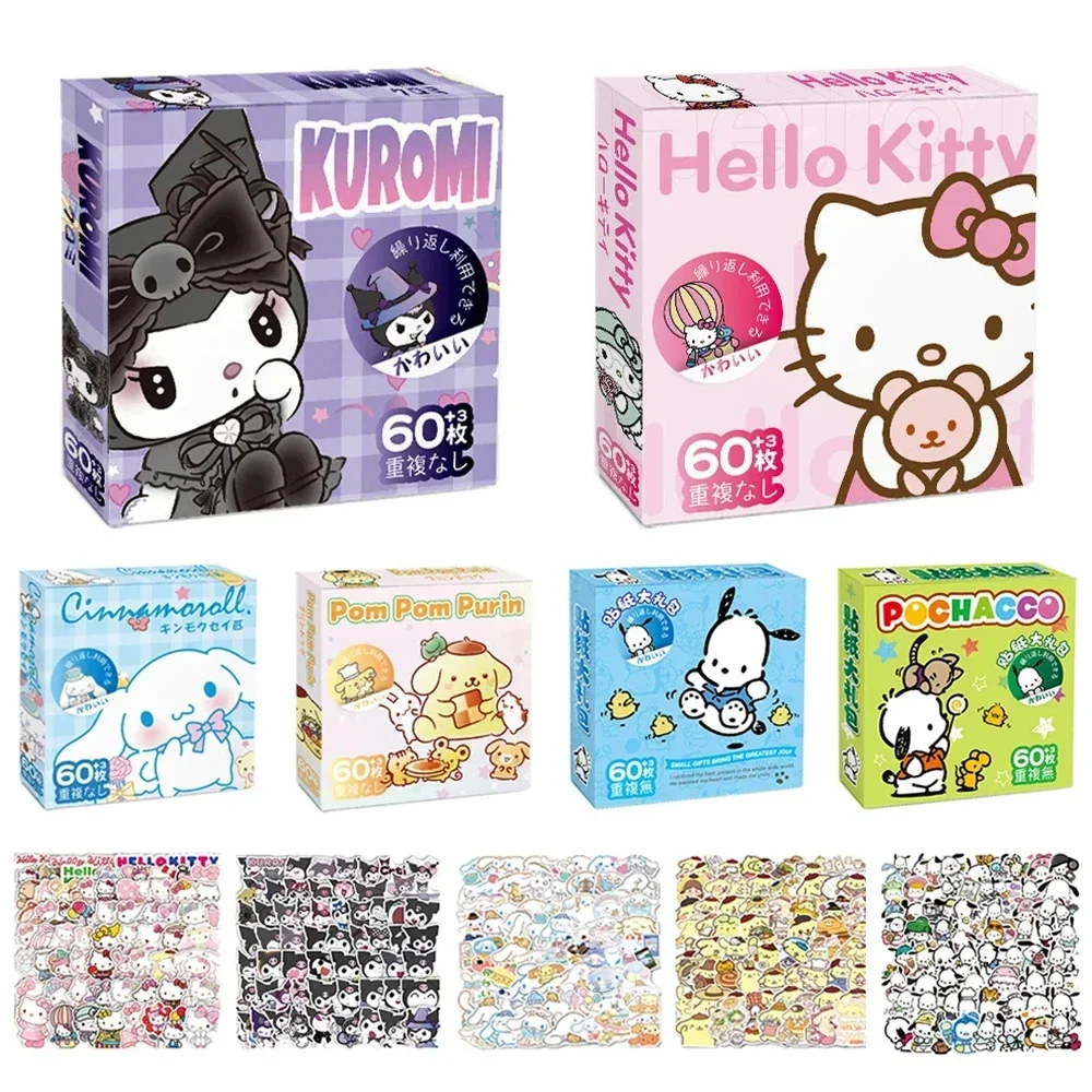 60 шт./кор. кавайные аниме Sanrio наклейки Hello Kitty Kuromi Cinnamoroll Pochacco наклейки DIY канцелярские принадлежности милые мультяшные наклейки подарок