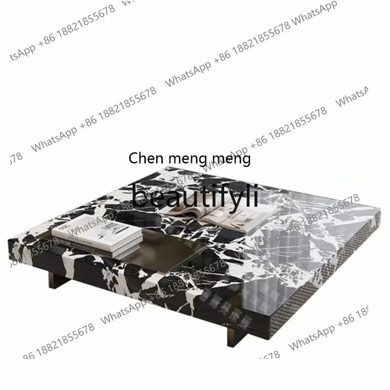 

182Q Natural marble luxury stone coffee table black box coffee table light luxury minimalist living room suare