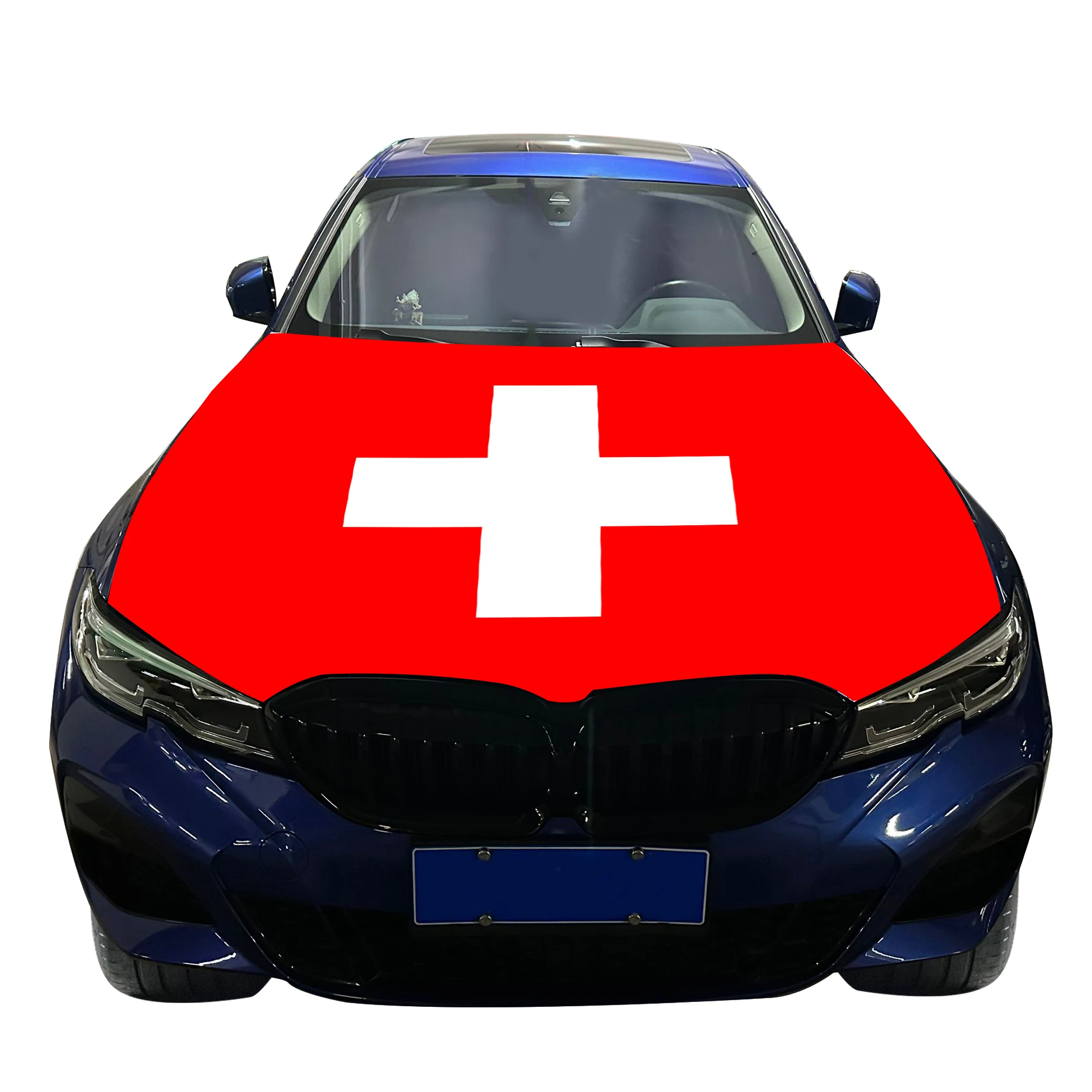 

Civil Ensign of Switzerland Car Hood Cover Flag Universal Size Elastic Polyester 120x150cm for Car Decor