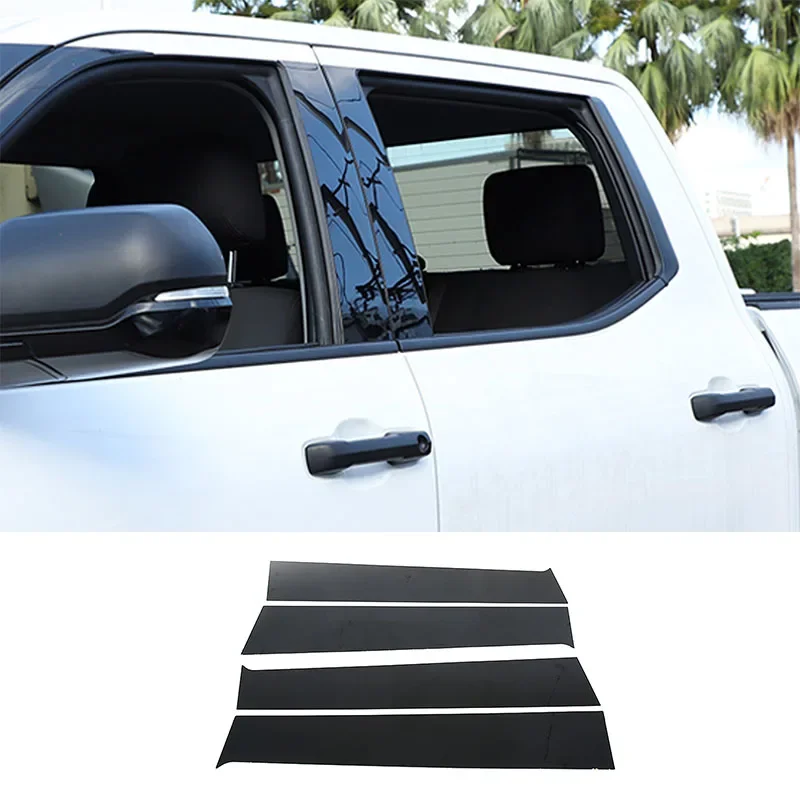 For 2022-2023 Toyota Tundra PC Bright Black Car Window Center Pillar Decorative Sticker Car Exterior Accessories 4Pcs