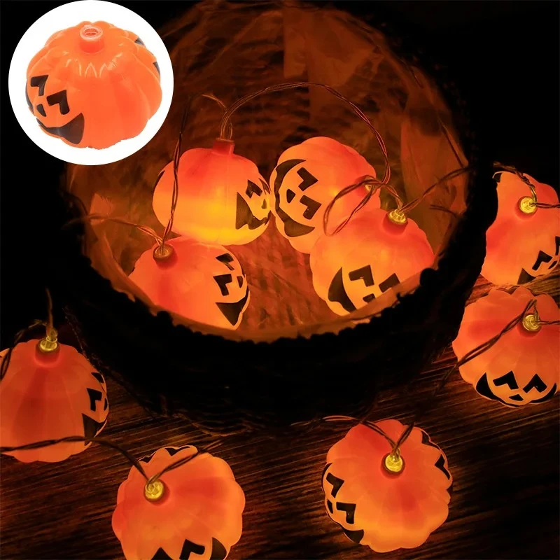 1pc 10/20 LED 3D Pumpkin String Light Halloween Atmosphere Decorative Lamp Battery Powered For Home Bedroom Party Festival Decor