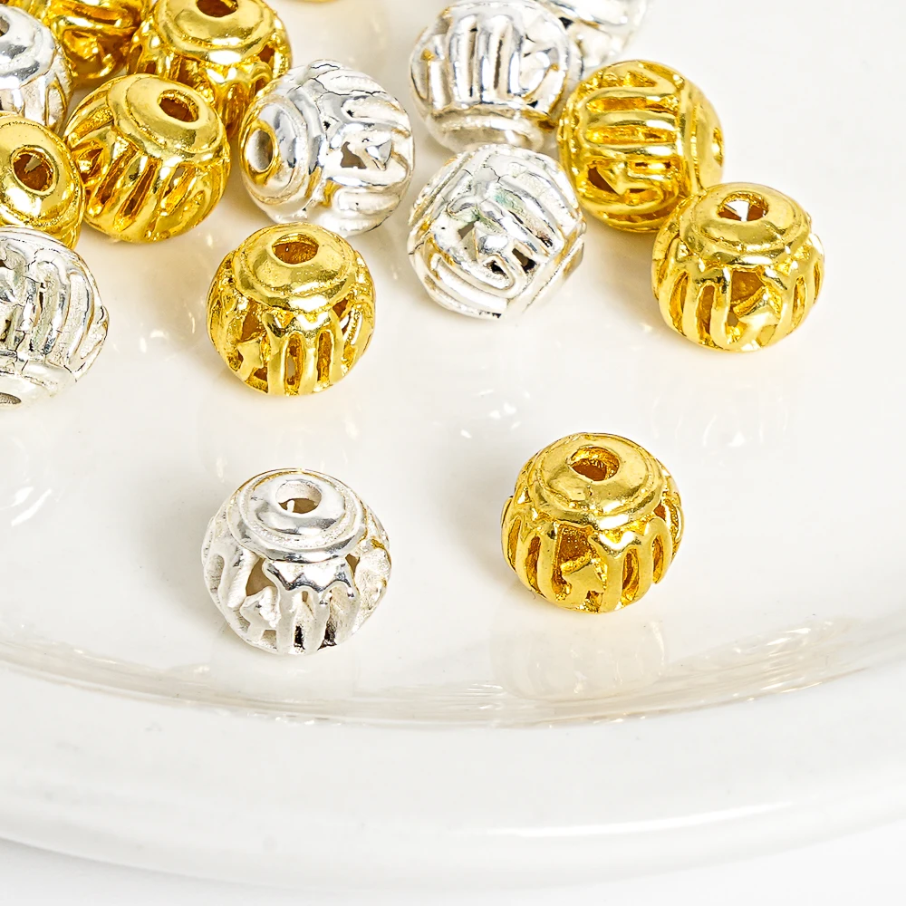 

8 мм 18-каратное белое золото с покрытием, круглые металлические бусины для ожерелья, браслетов «сделай сам», изготовление ювелирных изделий, медные бусины