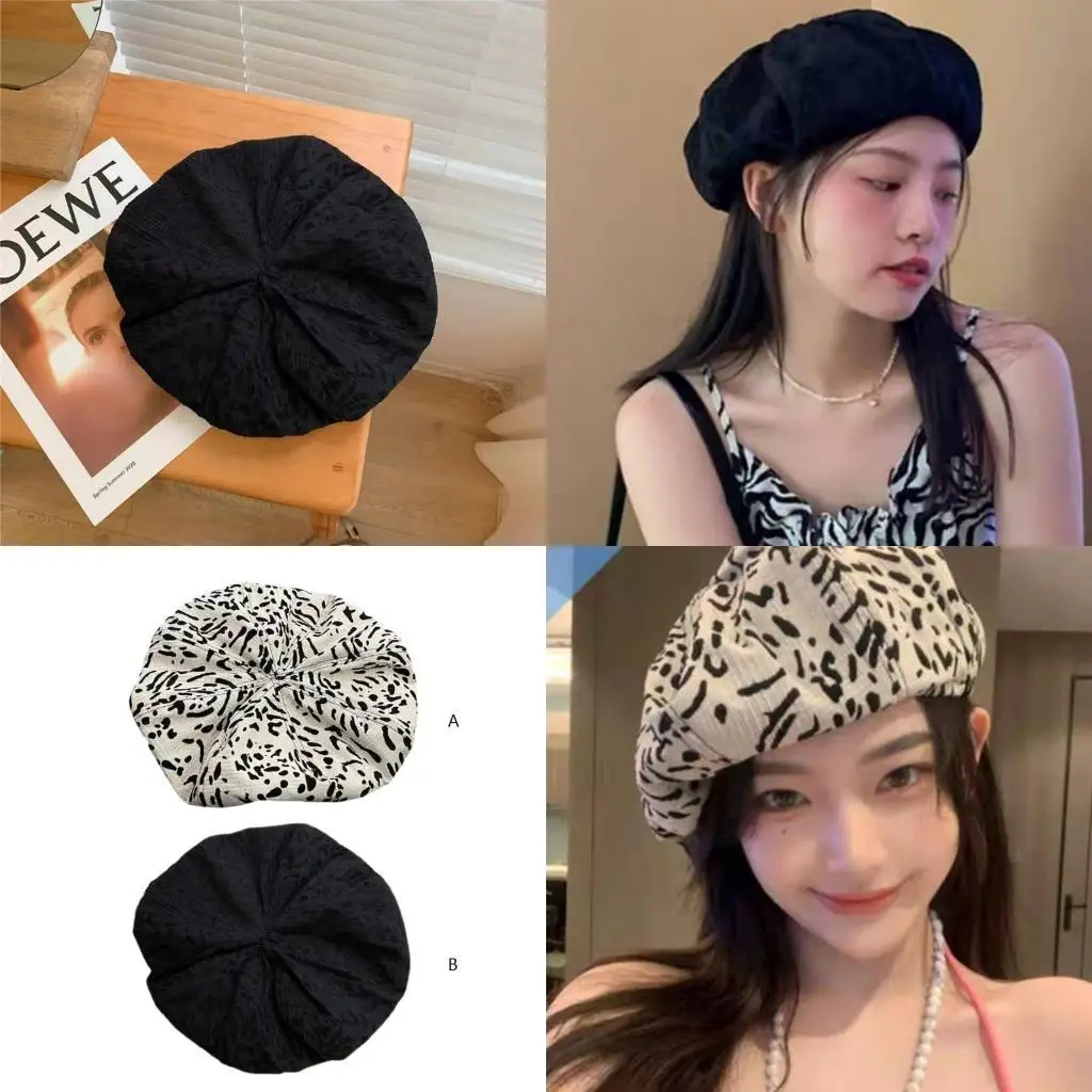 R1WE Retro wzór krowy/mały wzór lamparta kapelusz artysta kapelusz czapka klasyczne kapelusze chmura kapelusz oddychający