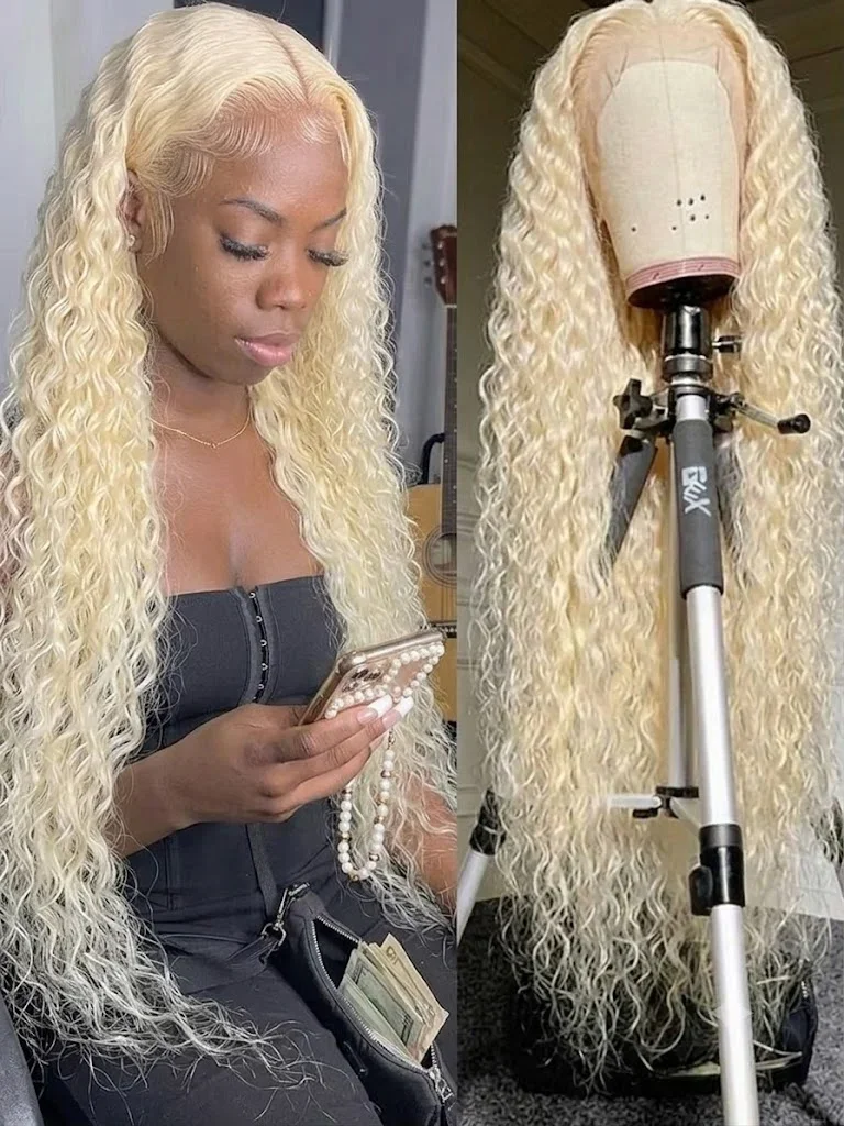 Blonde 613 Hd Lace Frontal Wig 13x4 Transparent Hd Lace Front Curly Wigs 30 32 Inch Preplucked Deep Wave Human Hair Wigs